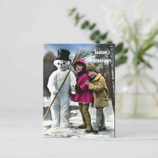 KINDEREN MET SNOWMAN BRIEFKAART (Staand voorkant)