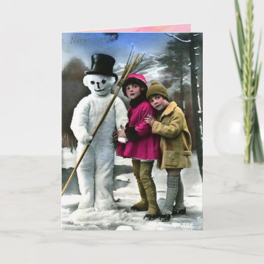 Kinderen met Snowman Feestdagen Kaart (Voorkant)