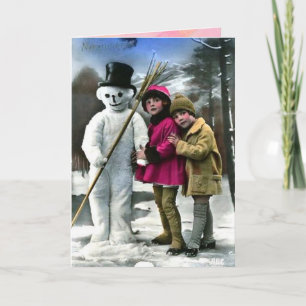 Kinderen met Snowman Feestdagen Kaart