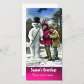 KINDEREN MET SNOWMAN, FOTOTEMPLATE FEESTDAGENKAART (Voorkant / Achterkant)