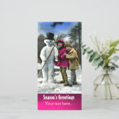 KINDEREN MET SNOWMAN, FOTOTEMPLATE FEESTDAGENKAART (Staand voorkant)