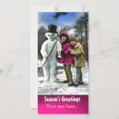 KINDEREN MET SNOWMAN, FOTOTEMPLATE FEESTDAGENKAART (Voorkant)