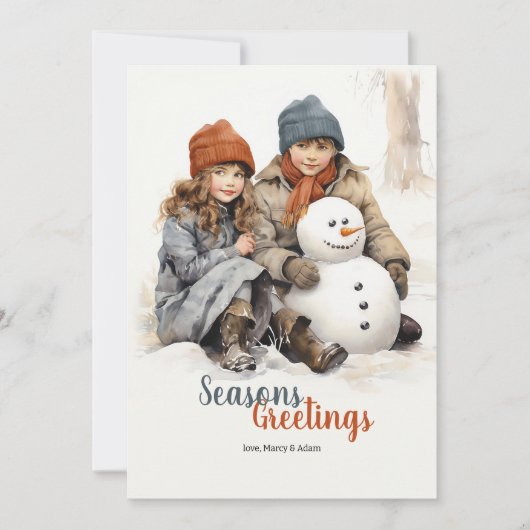 Kinderen met Snowman Holiday Kaart (Voorkant)