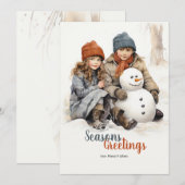 Kinderen met Snowman Holiday Kaart (Voorkant / Achterkant)