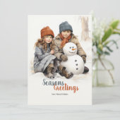 Kinderen met Snowman Holiday Kaart (Staand voorkant)