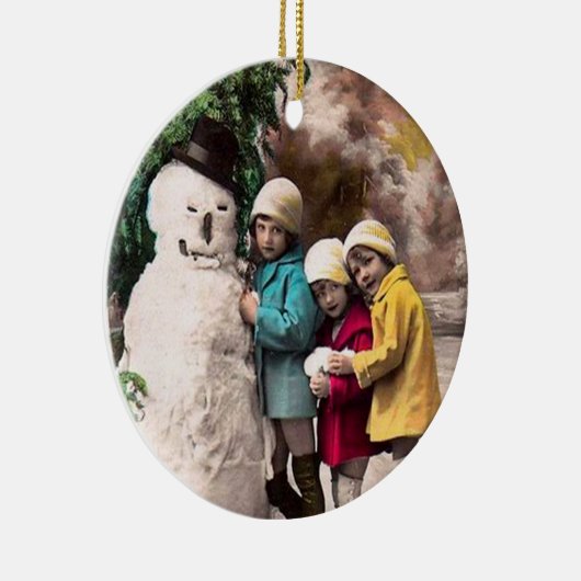 KINDEREN MET SNOWMAN KERAMISCH ORNAMENT (Rechts)