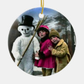 KINDEREN MET SNOWMAN KERAMISCH ORNAMENT (Voorkant)