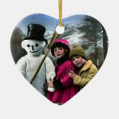 KINDEREN MET SNOWMAN KERAMISCH ORNAMENT (Voorkant)