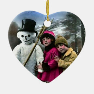 KINDEREN MET SNOWMAN KERAMISCH ORNAMENT