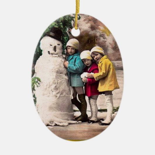 KINDEREN MET SNOWMAN KERAMISCH ORNAMENT (Voorkant)