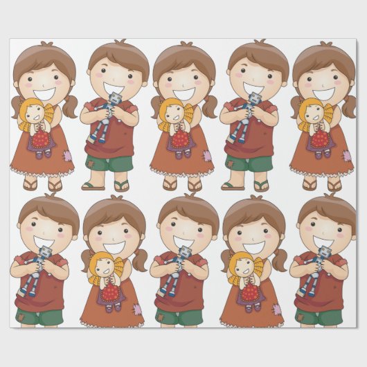 Kinderen met speelgoed cadeaupapier (Vlak)