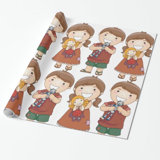 Kinderen met speelgoed cadeaupapier (Uitgerold)