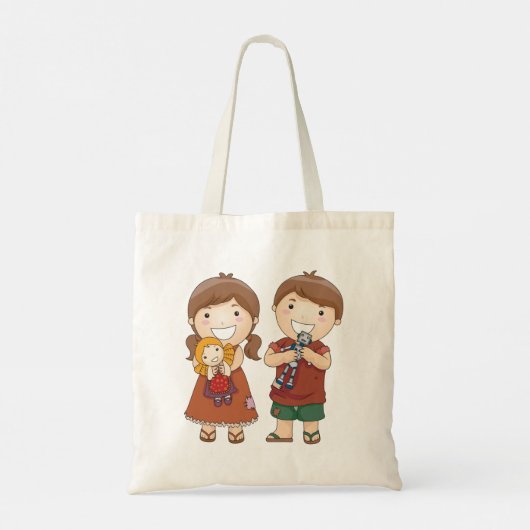 Kinderen met speelgoed tote bag (Achterkant)