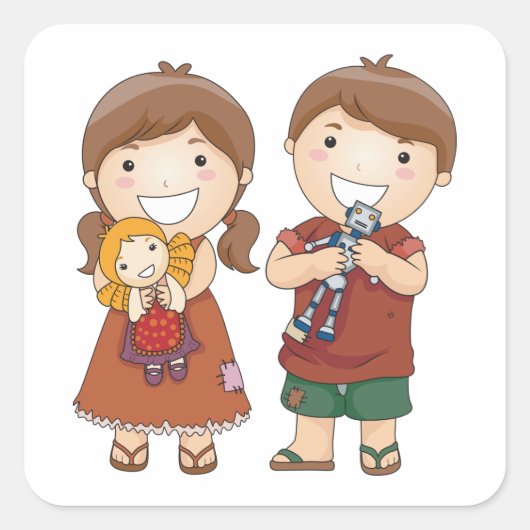 Kinderen met speelgoed vierkante sticker (Voorkant)