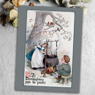 Kinderen met  Thanksgiving Feestdagenkaart
