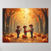Kinderen met thanksgiving pompoen poster (Voorkant)