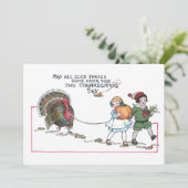  kinderen met Thanksgiving Turkije Feestdagenkaart (Staand voorkant)