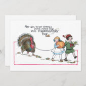  kinderen met Thanksgiving Turkije Feestdagenkaart (Voorkant / Achterkant)