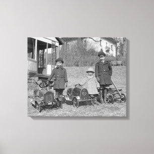 Kinderen met trapauto's, 1924 canvas afdruk