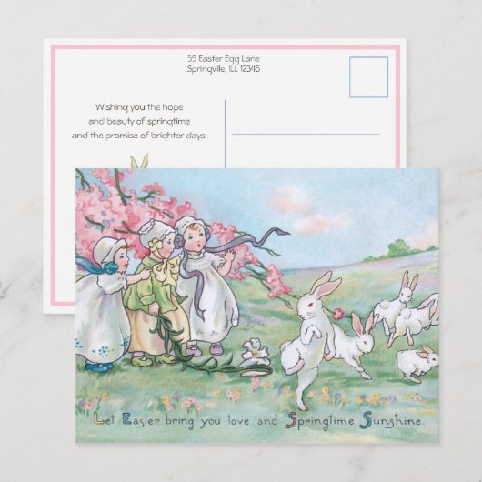 kinderen met witte paasbundels briefkaart (Voorkant / Achterkant)