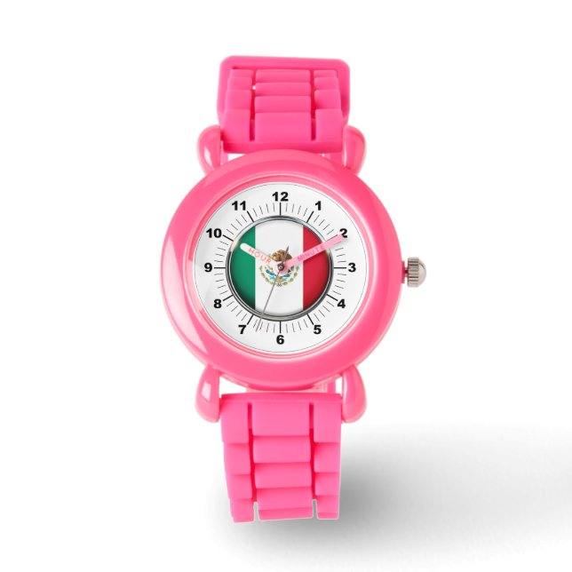 Kinderen Mexicaanse vlag Roze Glitter Strap Horlog Horloge (Voorkant)