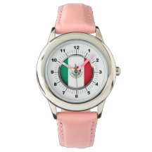 Kinderen Mexicaanse vlag Roze lederen bandhorloge