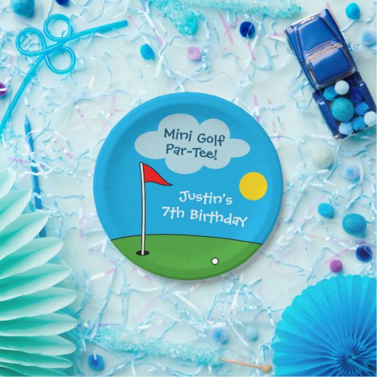 Kinderen mini golf miniatuur golfen Verjaardagsfee Papieren Bordje (Feest)