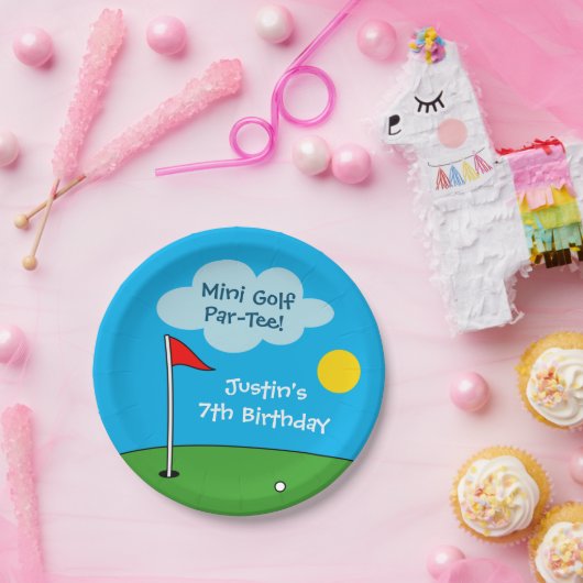 Kinderen mini golf miniatuur golfen Verjaardagsfee Papieren Bordje (Feest)