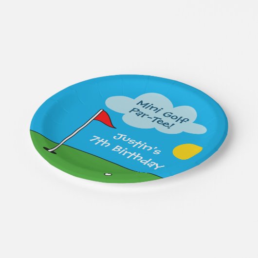 Kinderen mini golf miniatuur golfen Verjaardagsfee Papieren Bordje (Gekanteld)