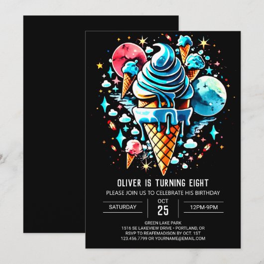 Kinderen Modern Waterverf Boy Ice Cream Verjaardag Kaart (Voorkant / Achterkant)