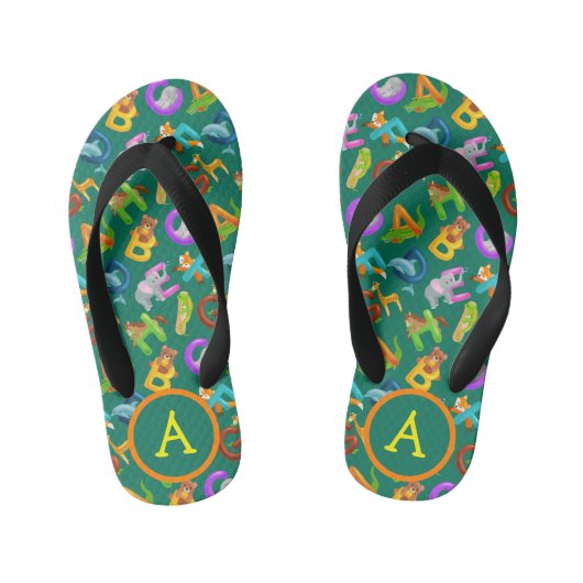 Kinderen Monogram Dieren Alfabet  Kinder Teenslippers (Voetbed)