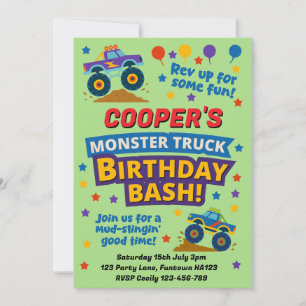 Kinderen Monster Truck Verjaardagsfeestje Groen  Kaart