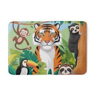 Kinderen Mooie Dieren Jungle Tijger Aap Vogel Badmat