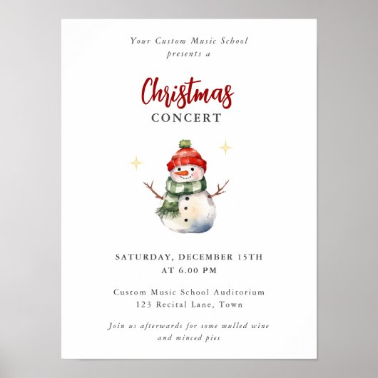 Kinderen Muziekconcert Kerst Schattigee Sneeuwman Poster (Voorkant)