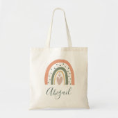Kinderen Naam Boho Regenboog Hart Aardtinten Tote Bag (Voorkant)