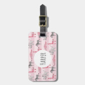 Kinderen naam Waterverf Safari Pattern van Girl's  Bagagelabel (Voorkant verticaal)