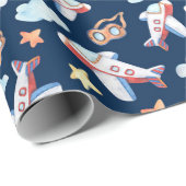 Kinderen Navy Blauw Vliegtuig Cadeaupapier (Rol Hoek)