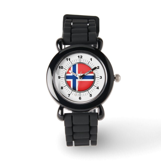 Kinderen Noorwegen Flag Silver Glitter Strap Watch Horloge (Voorkant)