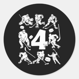 Kinderen Nummer 4 Jaar IJshockey 4e Verjaardag Ronde Sticker