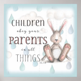 Kinderen Obey Uw Ouders - Kol. 3:20 Blauw Poster
