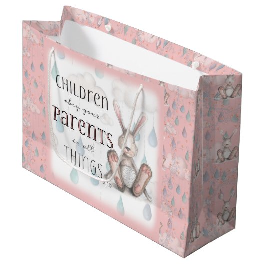 Kinderen Obey Uw Ouders - Kol. 3:20 - Roze Large Cadeautasje (Voorkant Gekanteld)