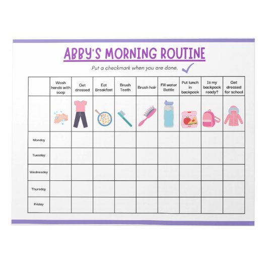 Kinderen Ochtendroutine Checklist met Mooie Pictog Notitieblok (Voorkant)