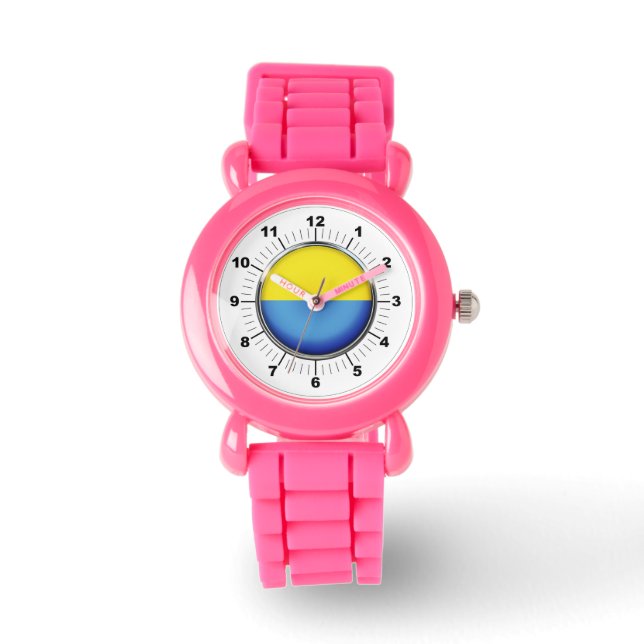 Kinderen Oekraïense vlag Roze Glitter Strap Horlog Horloge (Voorkant)