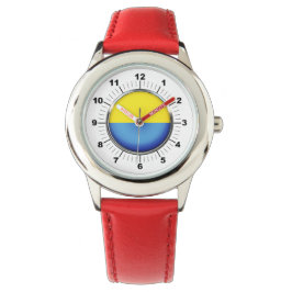 Kinderen Oekraïne Vlag Rood Leren Band Horloge