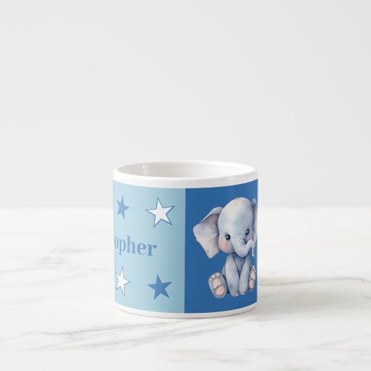 Kinderen olifant mok gepersonaliseerde naam blauw (Voorkant)