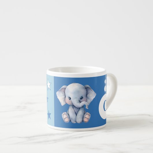 Kinderen olifant mok gepersonaliseerde naam blauw (Voorkant rechts)