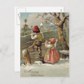 Kinderen Omheining Kerstboom Winter Cottage Feestdagenkaart (Voorkant / Achterkant)