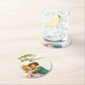 Kinderen onder de mistletoe kerstmis ronde kartonnen onderzetter (Insitu)