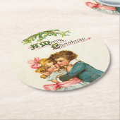 Kinderen onder de mistletoe kerstmis ronde kartonnen onderzetter (Gebogen)