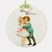 Kinderen onder de mistletoe met kerstmis keramisch ornament (Achterkant)